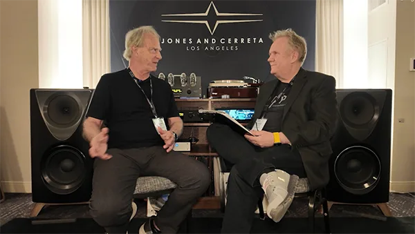 Seen and heard at AXPONA 2026, the all-new Jones and Cerreta Troubadour speakers are Andrew Jones's mic drop