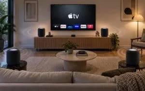 Apple tester surround med fire HomePods